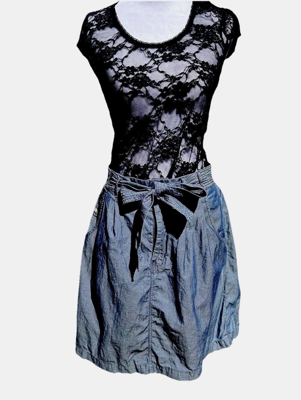DIESEL Vintage y2k indie sleaze Skirt denim paper bag waist belted sz 28 6-8